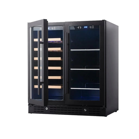 KINGS BOTTLE 30" COMBINATION BEER AND WINE COOLER WITH LOW-E GLASS DOOR KBU165BW-BLK