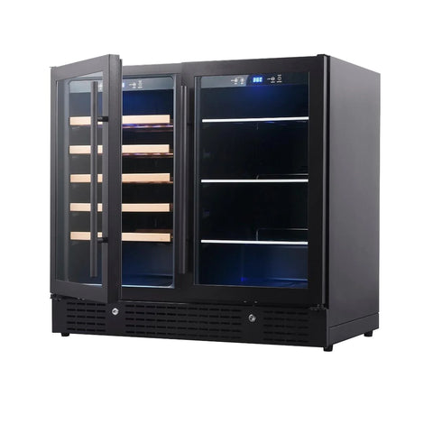 KINGS BOTTLE 36" BEER AND WINE COOLER COMBINATION WITH LOW-E GLASS DOOR KBU190BW-BLK